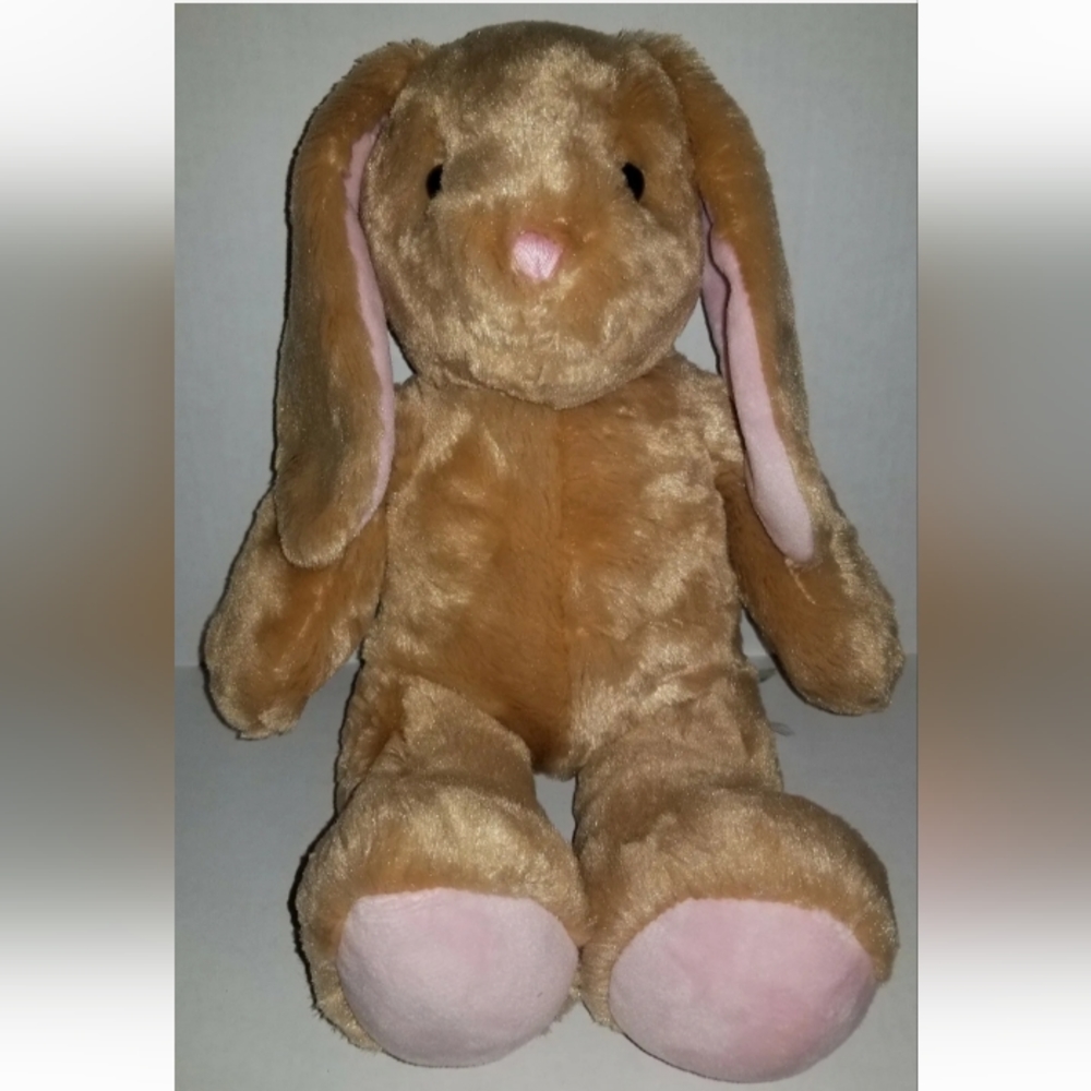 Build a Bear Plush Bunny Pawlette Brown Tan Pink Ears 2017 BABW 16 inches